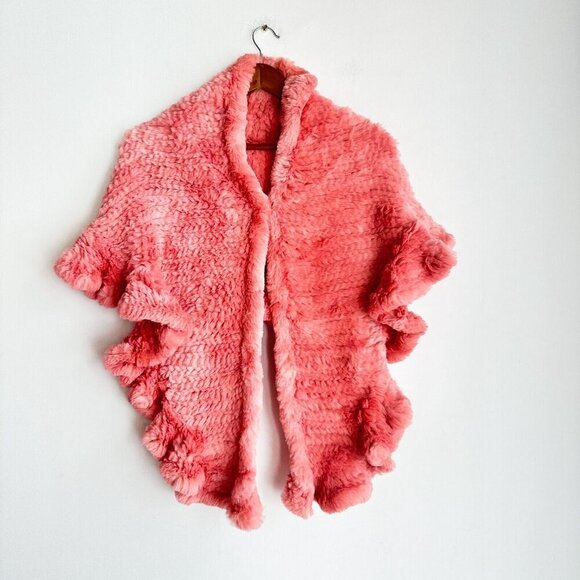 Pink Rabbit Fur Woven Triangular Shawl Scarf Wrap - Picture 1 of 8